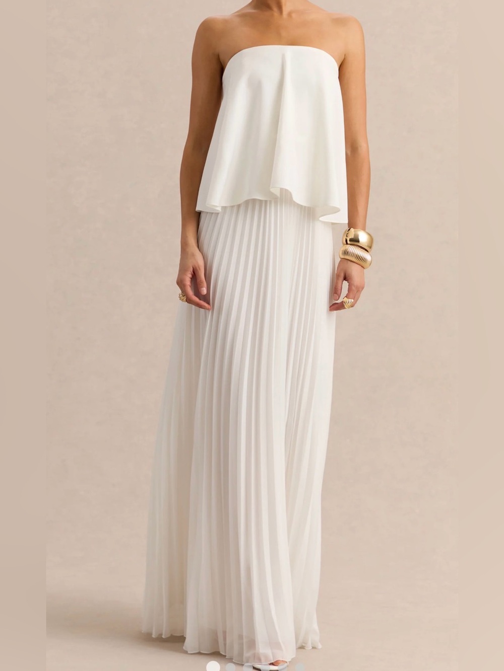 Club L London White Pleated Maxi Skirt